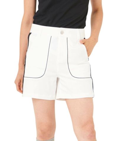 レディース 脇切替ショートパンツ エンボス ホワイト
