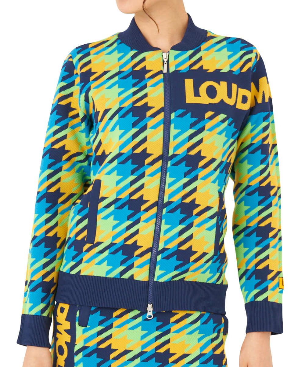 レディース 裏蓄熱軽量ニットジャケット千鳥柄 ターコイズ | LOUDMOUTH
