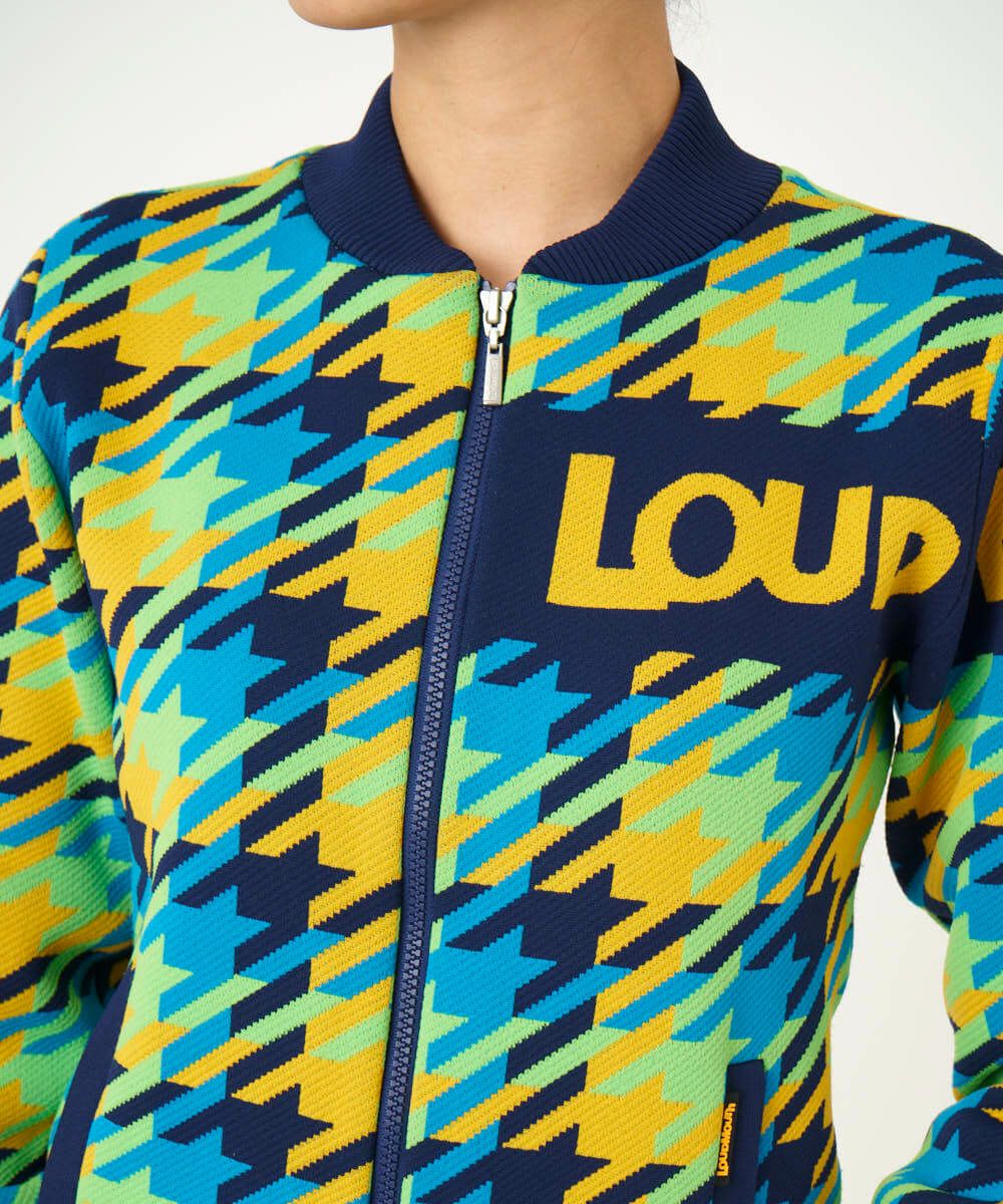 レディース 裏蓄熱軽量ニットジャケット千鳥柄 ターコイズ | LOUDMOUTH