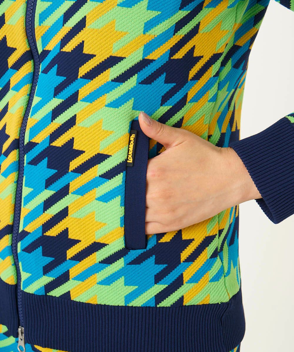 レディース 裏蓄熱軽量ニットジャケット千鳥柄 ターコイズ | LOUDMOUTH