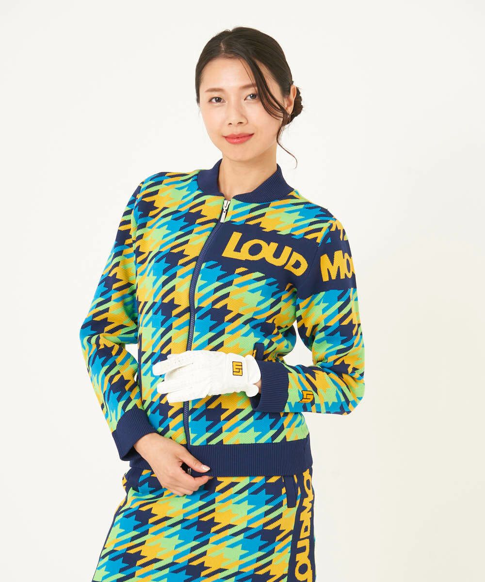 レディース 裏蓄熱軽量ニットジャケット千鳥柄 ターコイズ | LOUDMOUTH