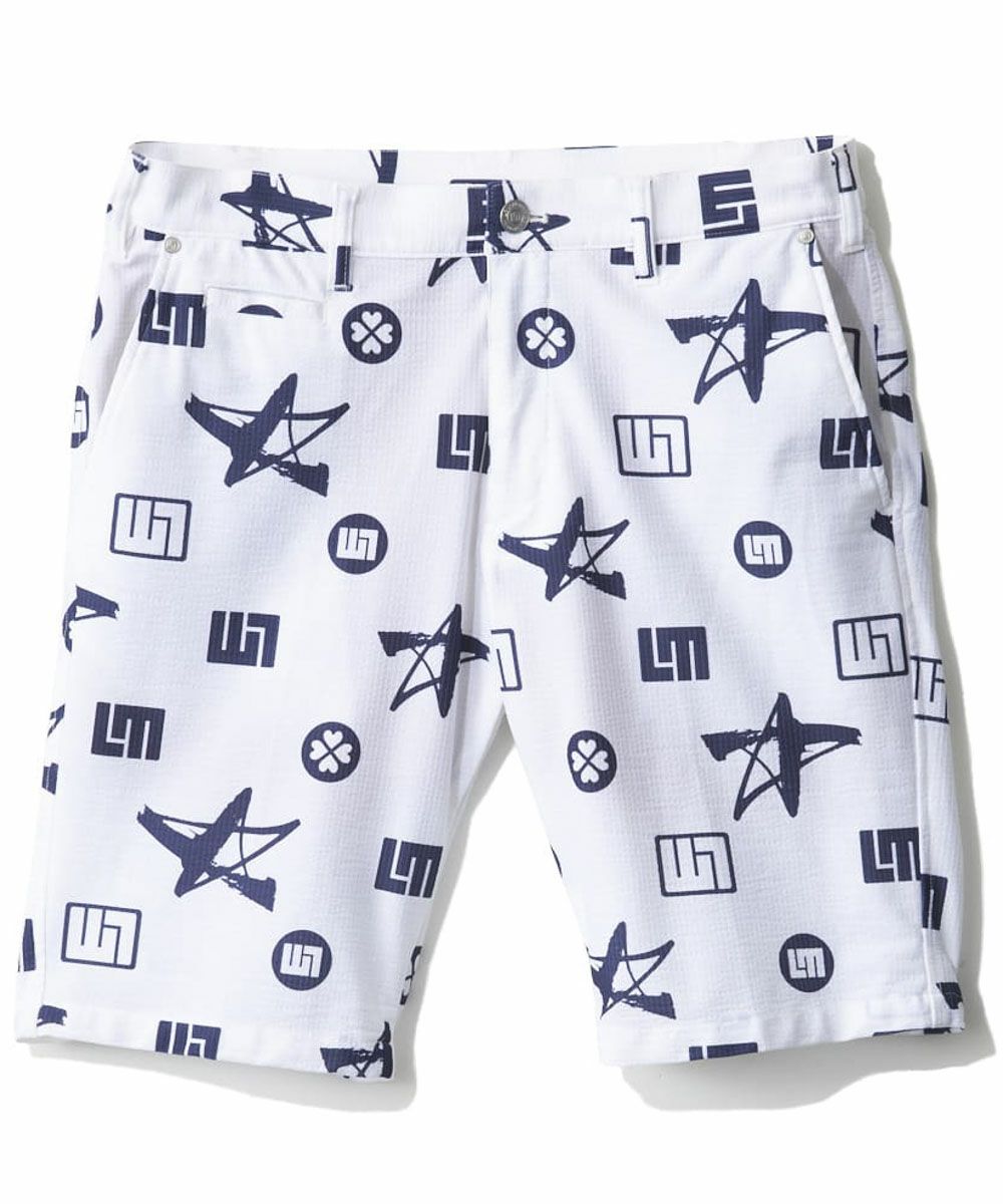 メンズ ストレッチサッカー 柄ショートパンツ ホワイト