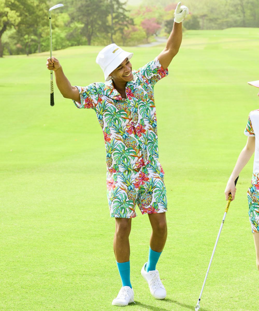 メンズ ストレッチサッカー 柄ショートパンツ Tropical Pine  