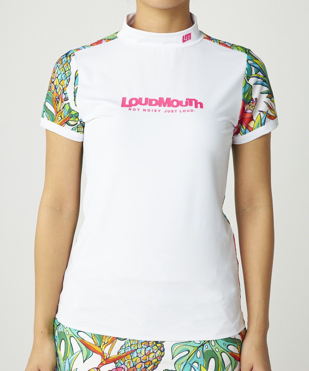 LoudMouth ひまわり花柄モックネックシャツとミニスカートセット レディース ECO防透スムース 柄モックネックシャツ Tropical