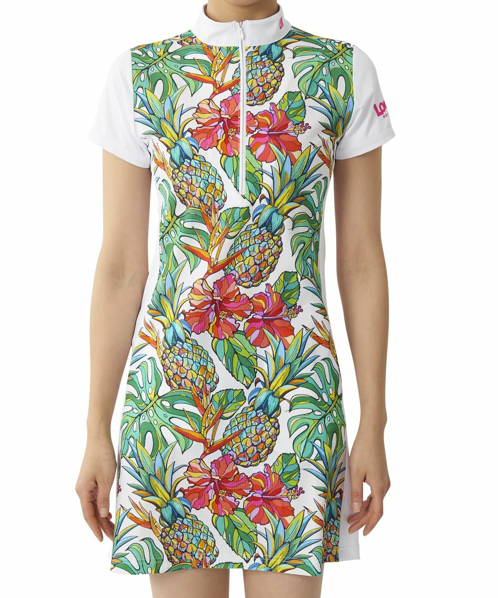 レディース ストレッチサッカー 半袖ワンピース Tropical Pine