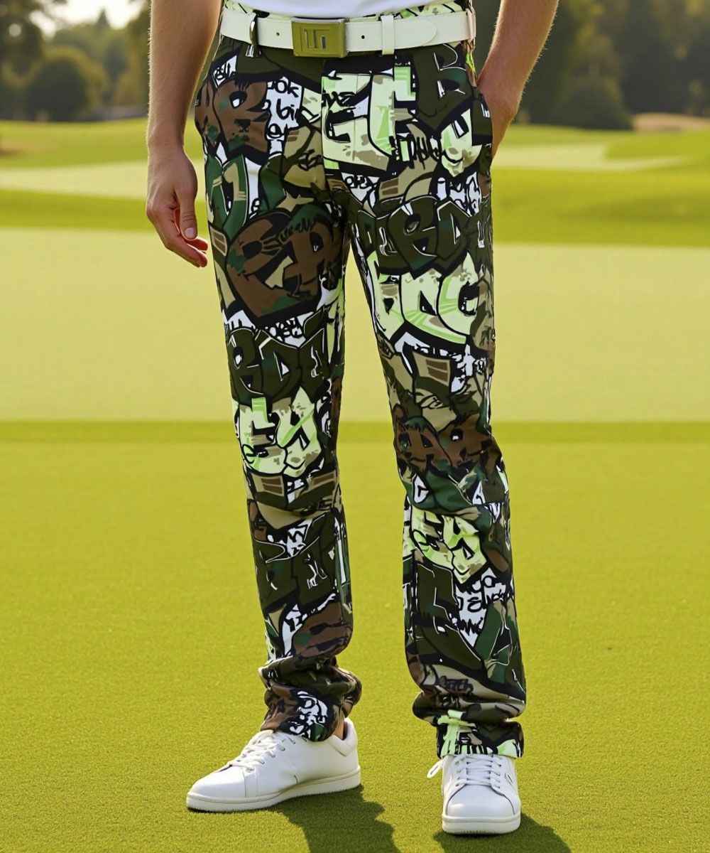 メンズ ストレッチツイル 復刻柄ロングパンツ Skull Grotto/スカル