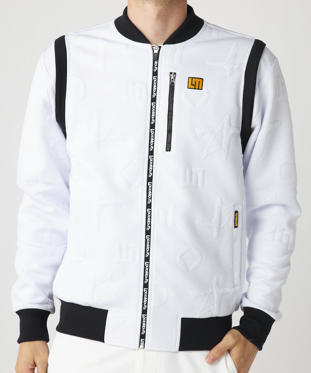 メンズ 2wayエンボス袋ジャガードブルゾン ホワイト / 袖取り外し可能