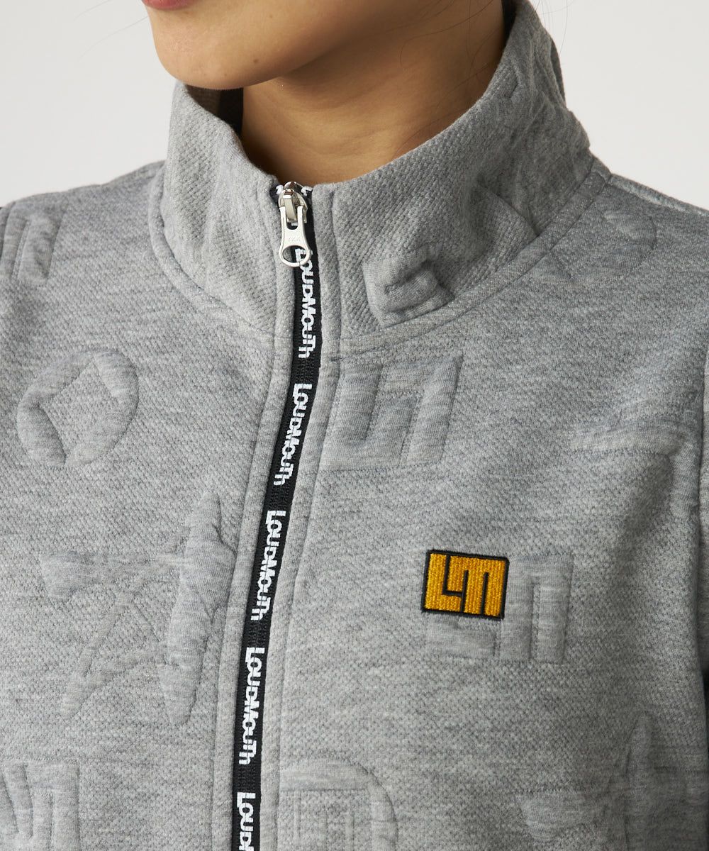 【美品】 LOUDMOUTH LMロゴ 袋ジャガード ブルゾン レディース 2wayエンボス袋ジャガードブルゾン ミックスグレー / 袖