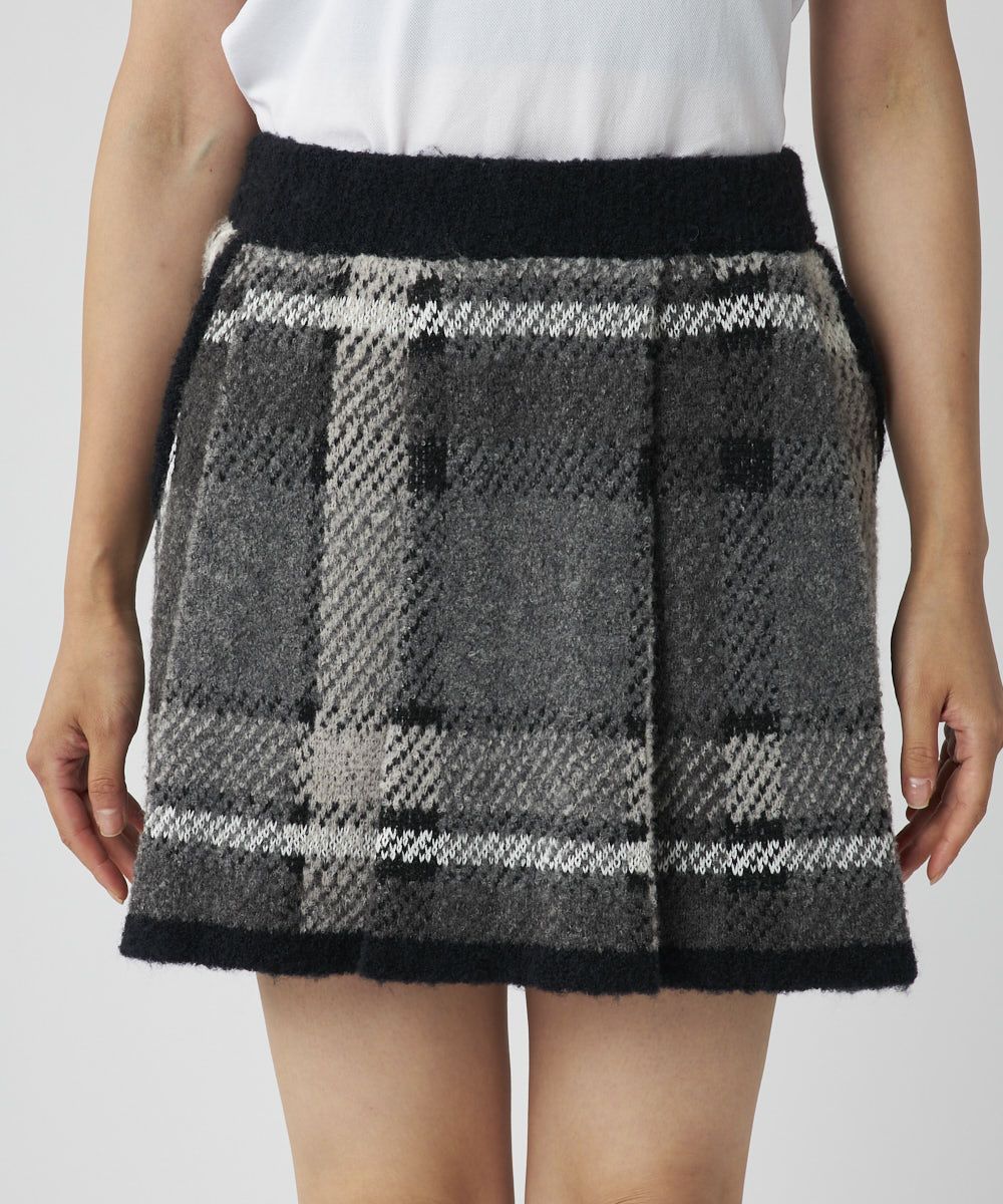 レディース ツイード調蓄熱ニット ニットスカート ブラック