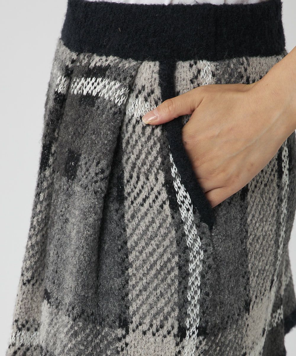 レディース ツイード調蓄熱ニット ニットスカート ブラック