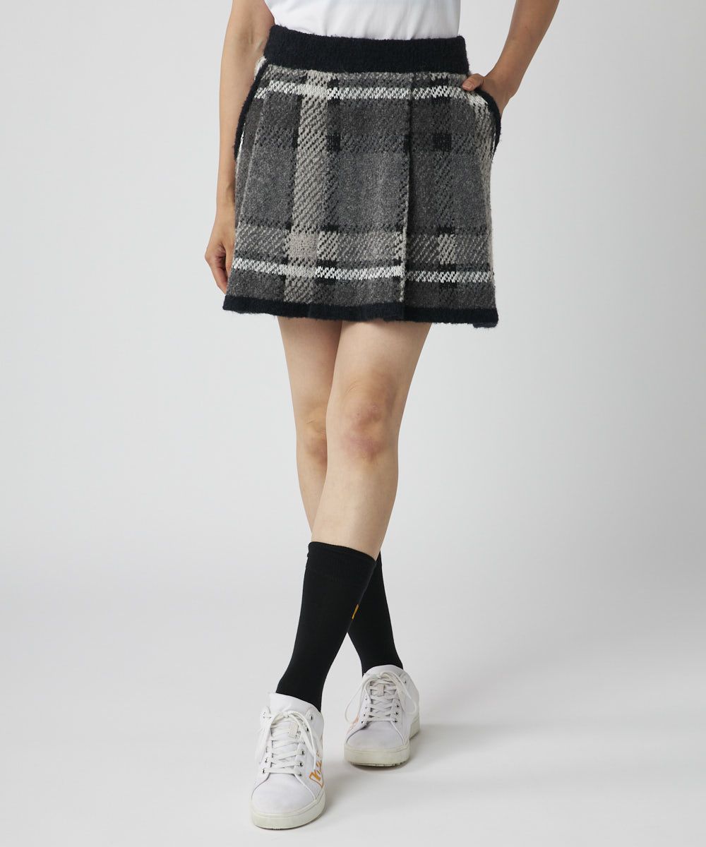 レディース ツイード調蓄熱ニット ニットスカート ブラック