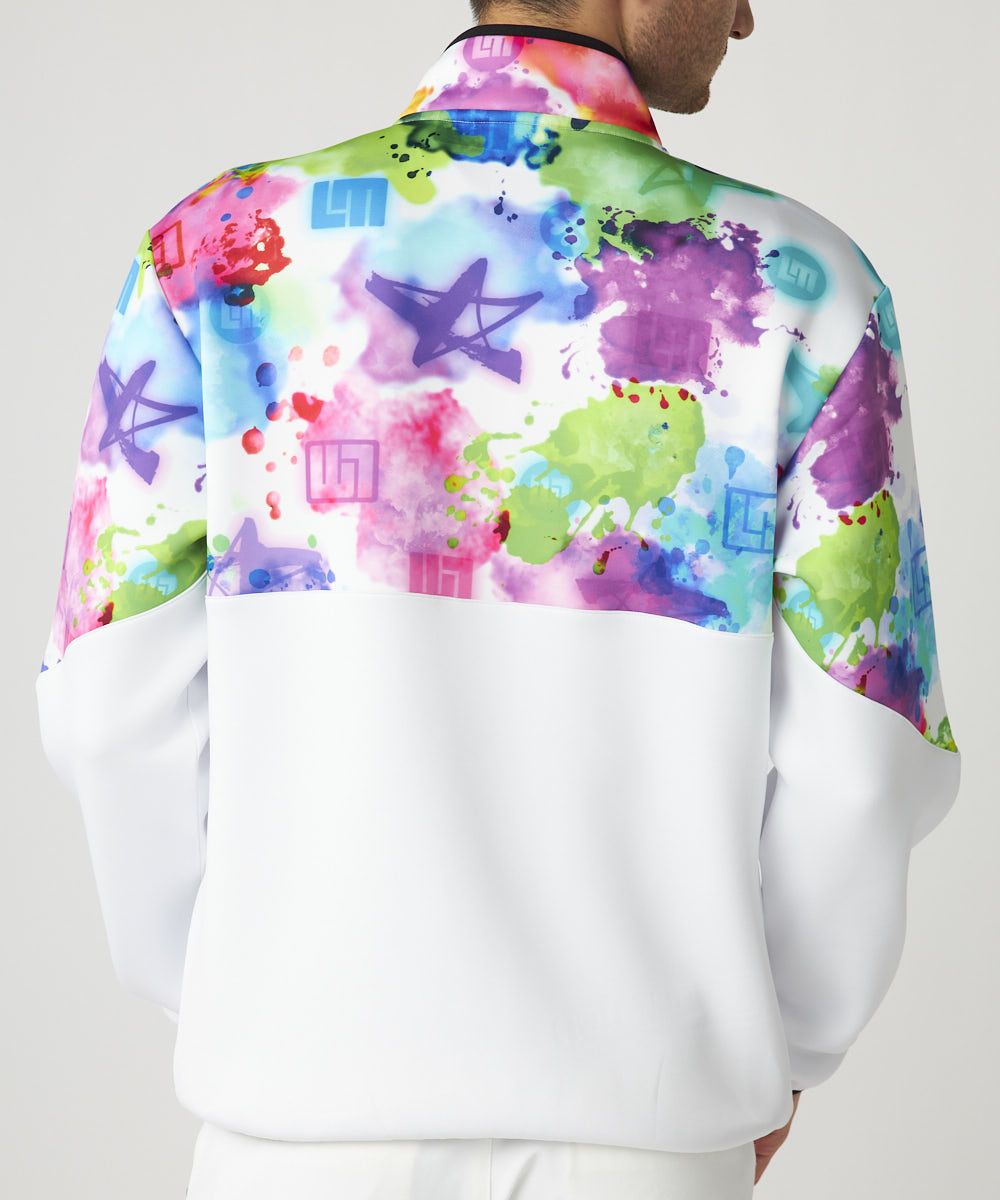 メンズ 軽量ダンボールニット 柄切替ハーフZIPブルゾン ホワイト