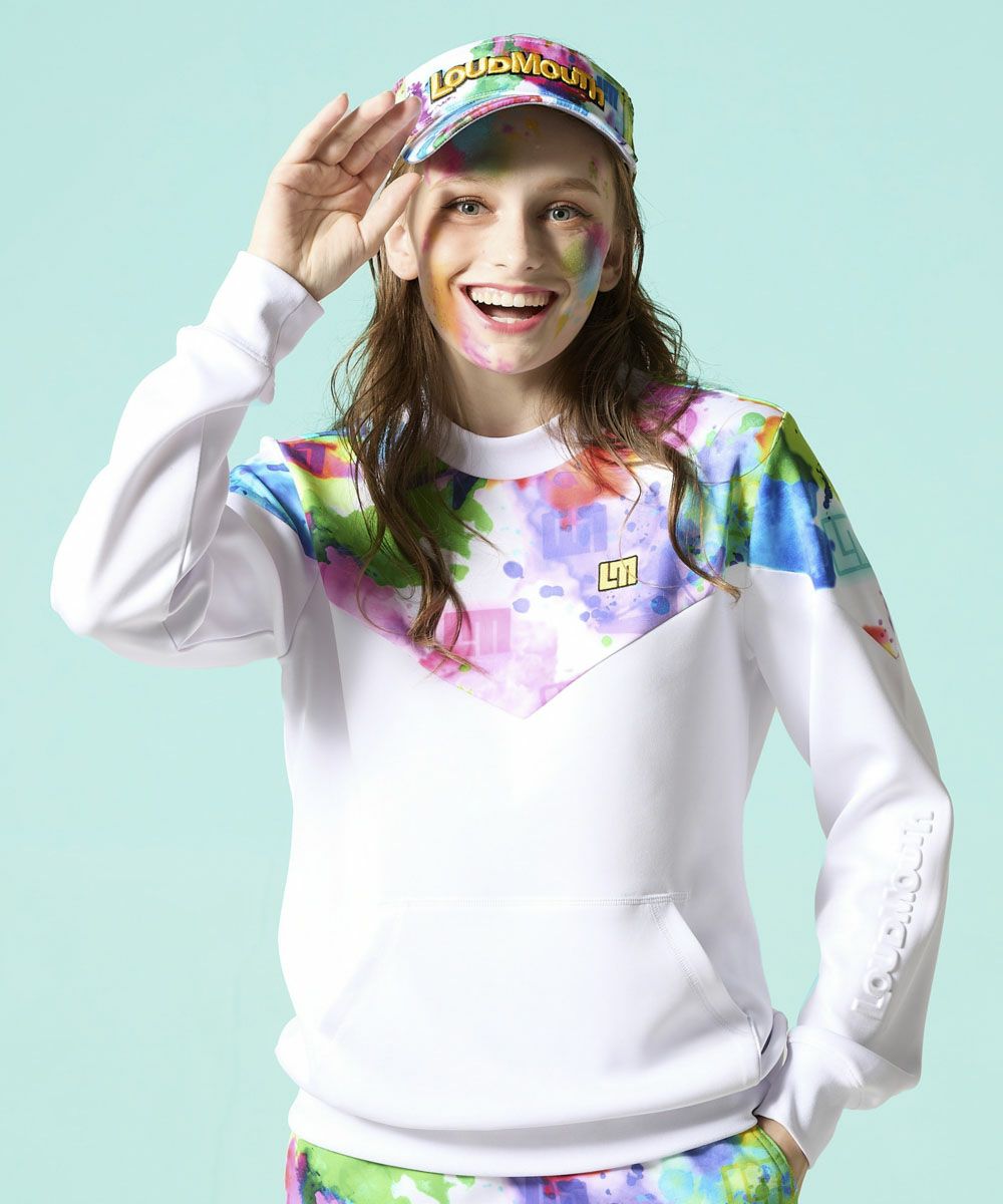 レディース 軽量ダンボールニット 柄切替トレーナー ホワイト