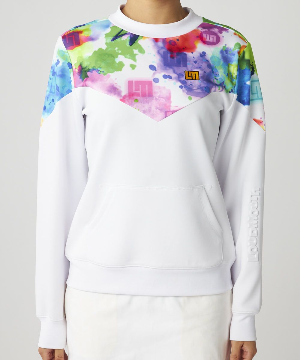 レディース 軽量ダンボールニット 柄切替トレーナー ホワイト