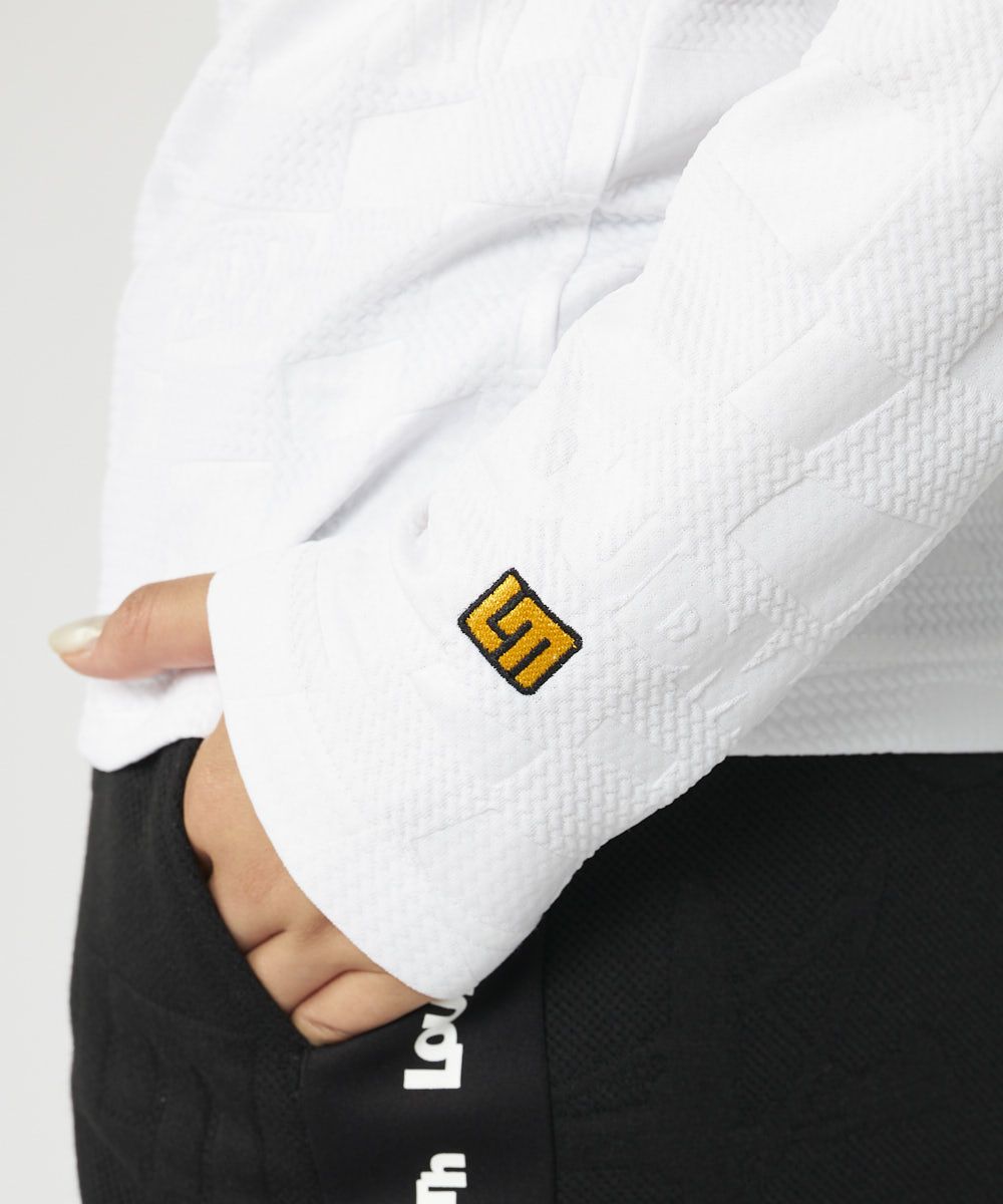 レディース エンボスロゴ 胸あきデザイン長袖シャツ ホワイト