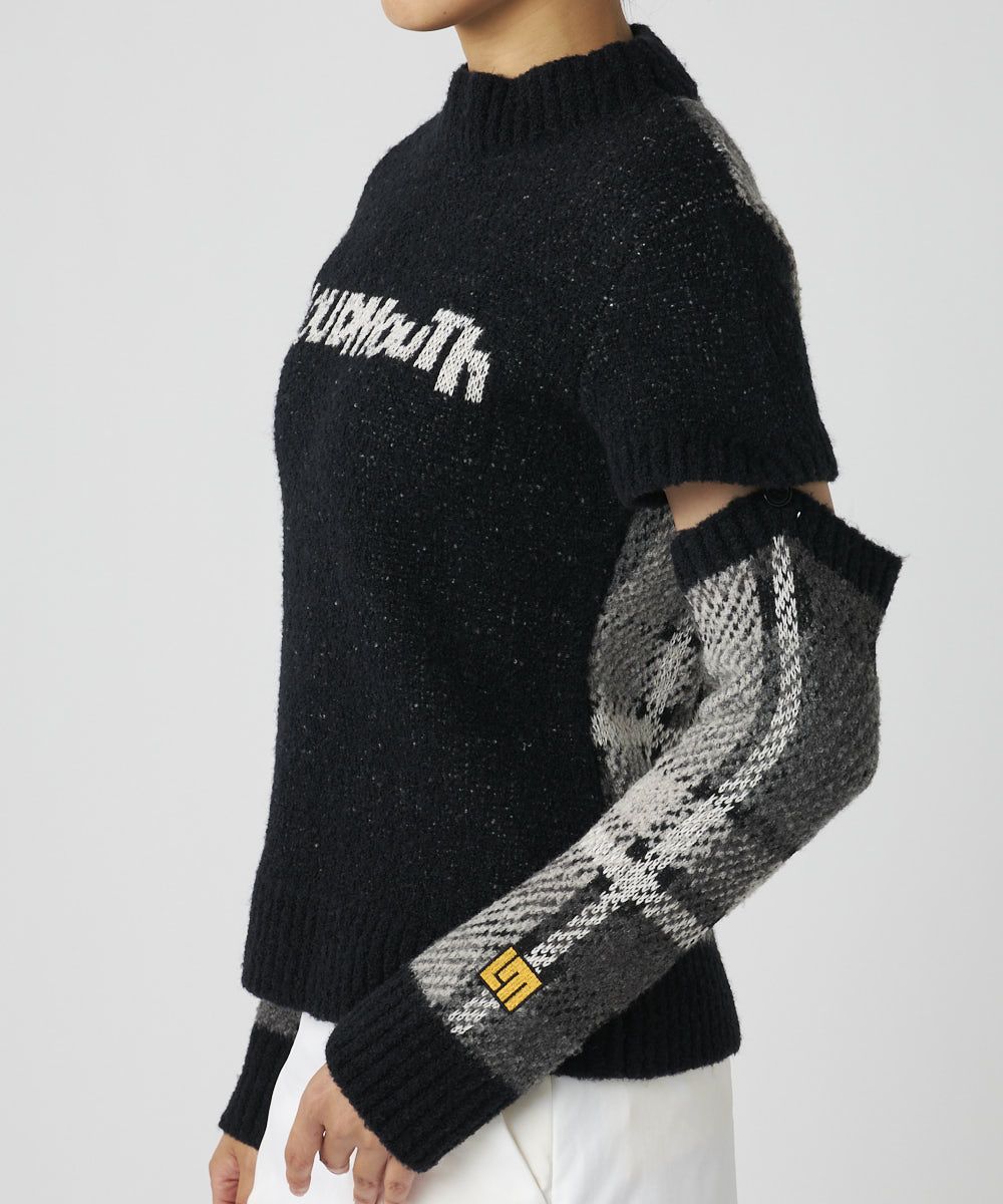 レディース ツイード調蓄熱ニット アームカバー付き半袖ニット