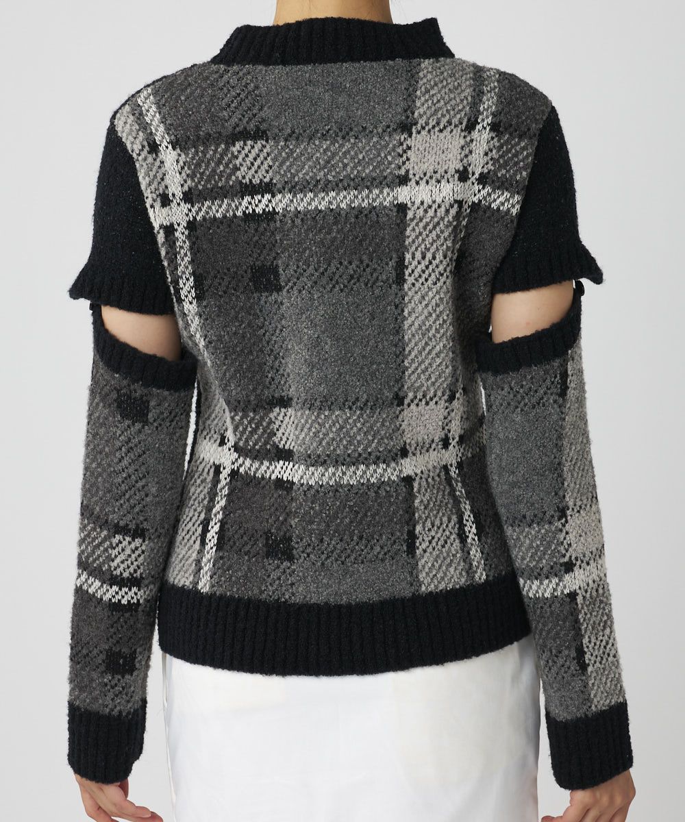 レディース ツイード調蓄熱ニット アームカバー付き半袖ニット