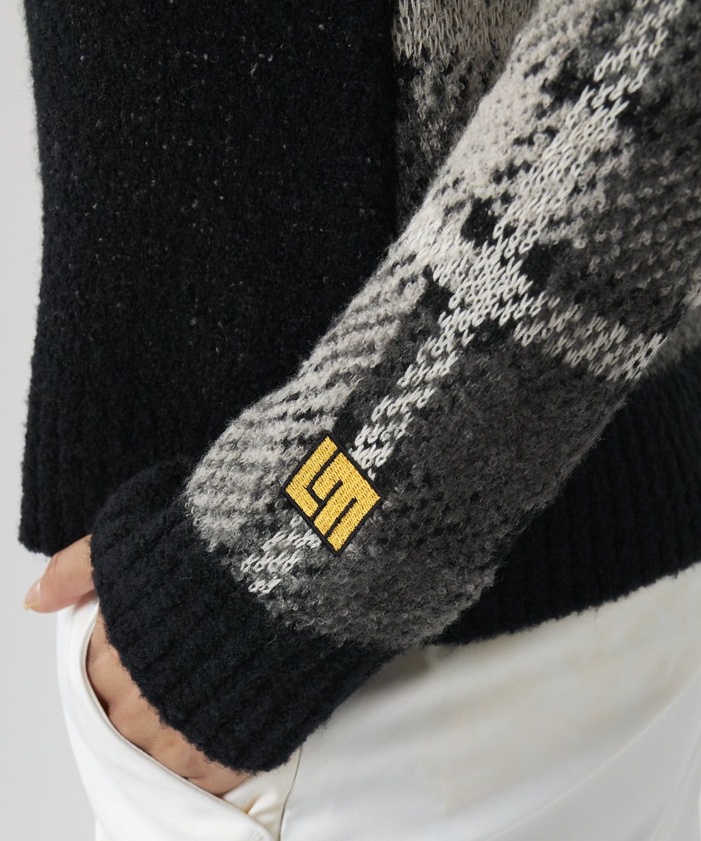 レディース ツイード調蓄熱ニット アームカバー付き半袖ニット