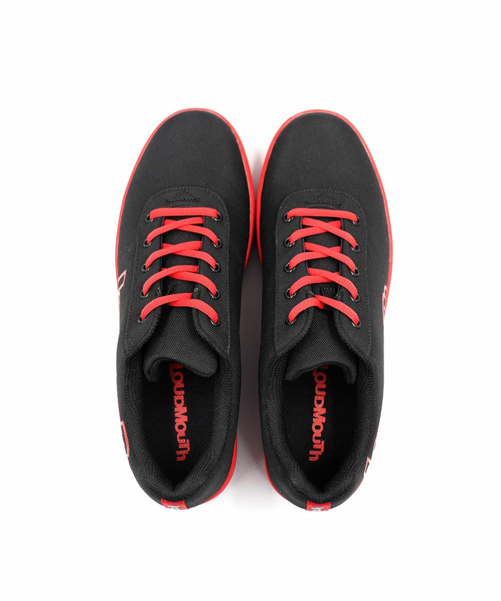 レディース スパイクレスシューズ ブラック×レッド 防水仕様