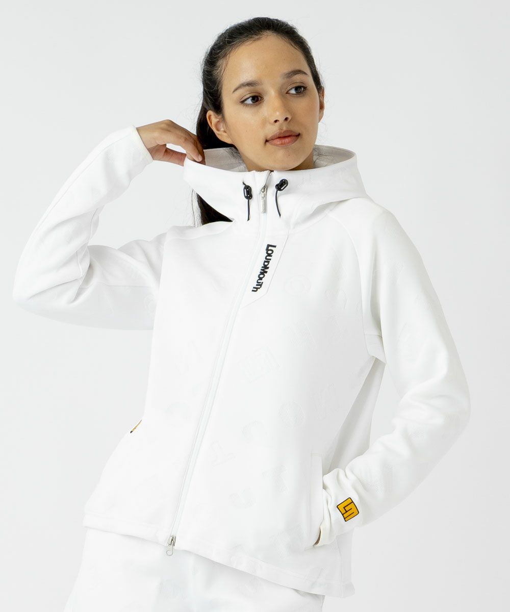 レディース ライトダンボールニット エンボス柄ブルゾン ホワイト