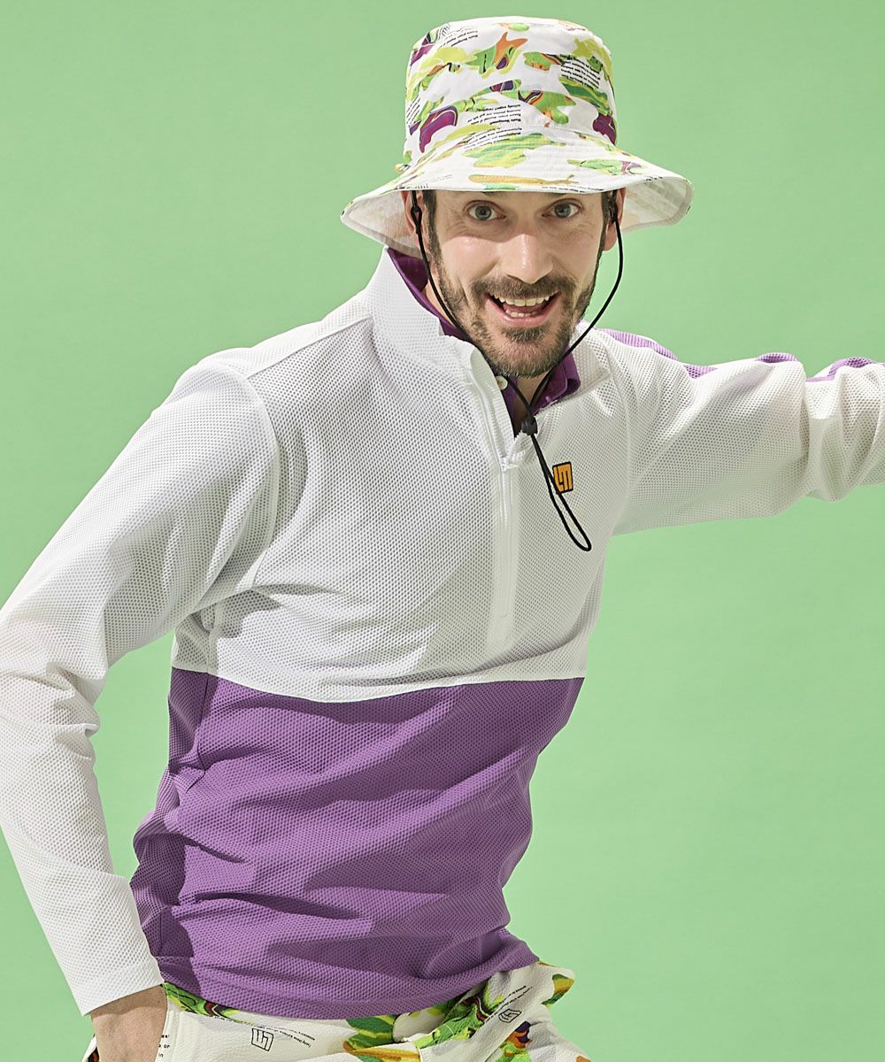 メンズ メッシュトリコット モックネックハーフジップ長袖シャツ