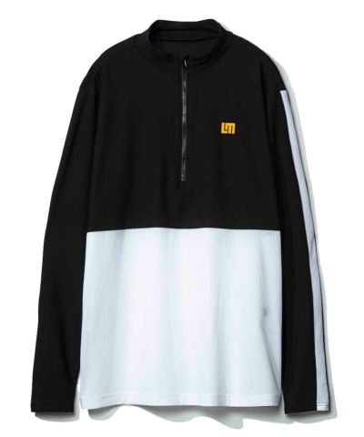 メンズ メッシュトリコット モックネックハーフジップ長袖シャツ ブラック