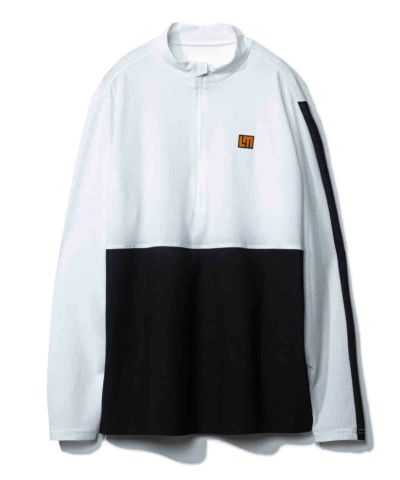メンズ メッシュトリコット モックネックハーフジップ長袖シャツ ホワイト