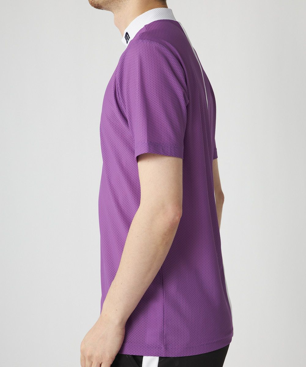 メンズ メッシュトリコット モックネック半袖シャツ パープル