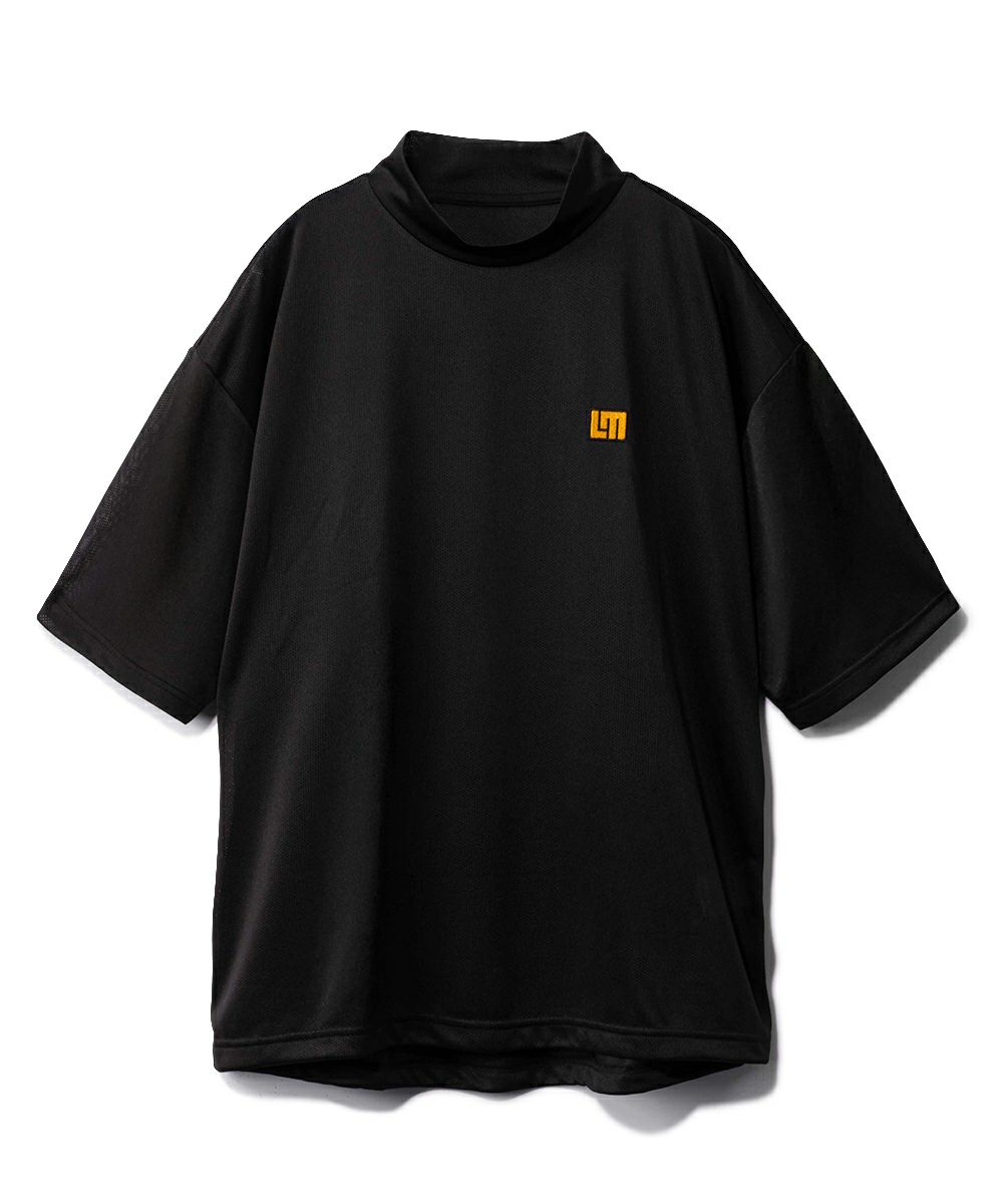 メンズ ドットメッシュ バックプリント半袖モックネックシャツ