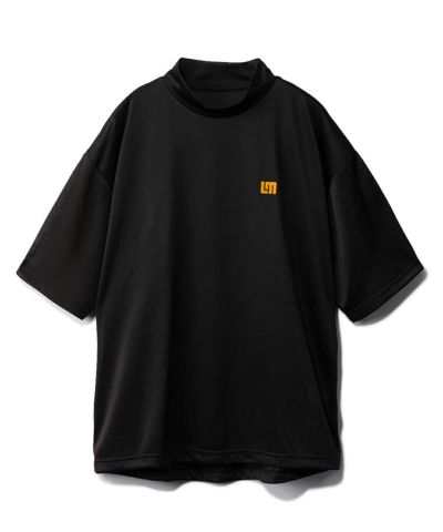 メンズ ドットメッシュ バックプリント半袖モックネックシャツ ブラック