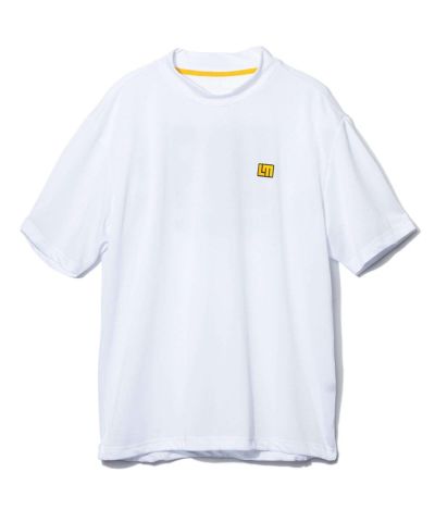メンズ ドットメッシュ バックプリント半袖モックネックシャツ ホワイト