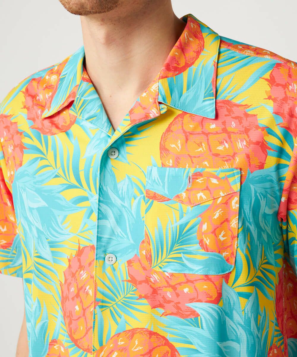 メンズ ECOベントメッシュ 開襟シャツ Midsummer Pineapple/ミッド