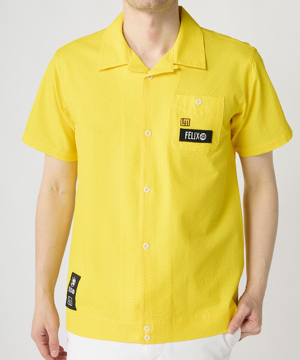 LOUDMOUTH×FELIX メンズ ニットサッカー 開襟シャツ イエロー