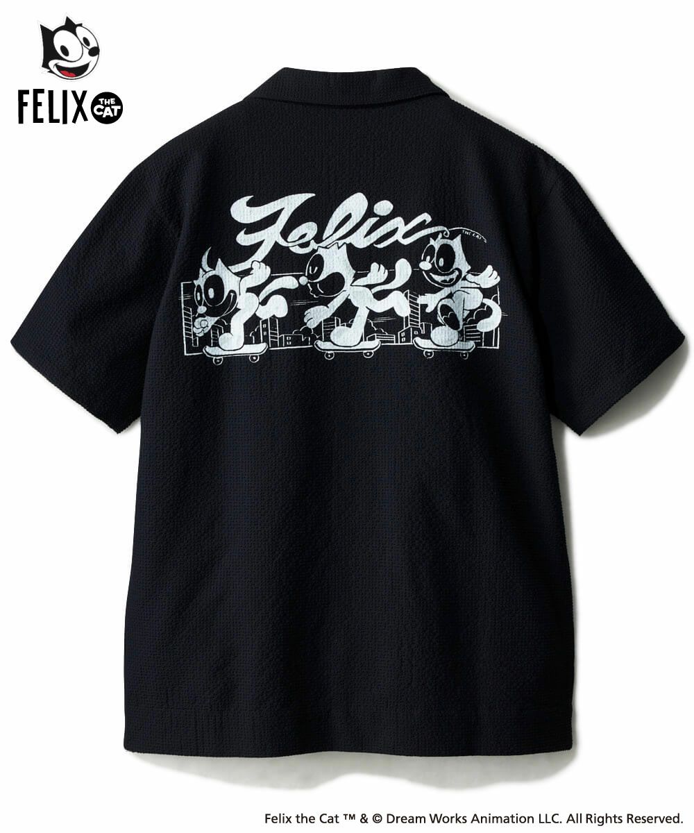LOUDMOUTH×FELIX メンズ ニットサッカー 開襟シャツ ブラック