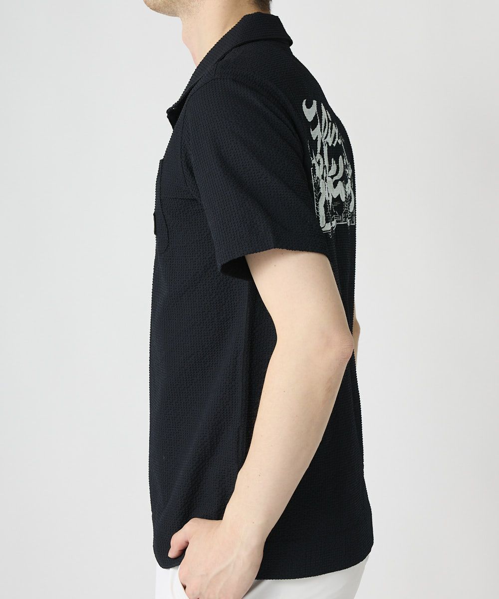 LOUDMOUTH×FELIX メンズ ニットサッカー 開襟シャツ ブラック