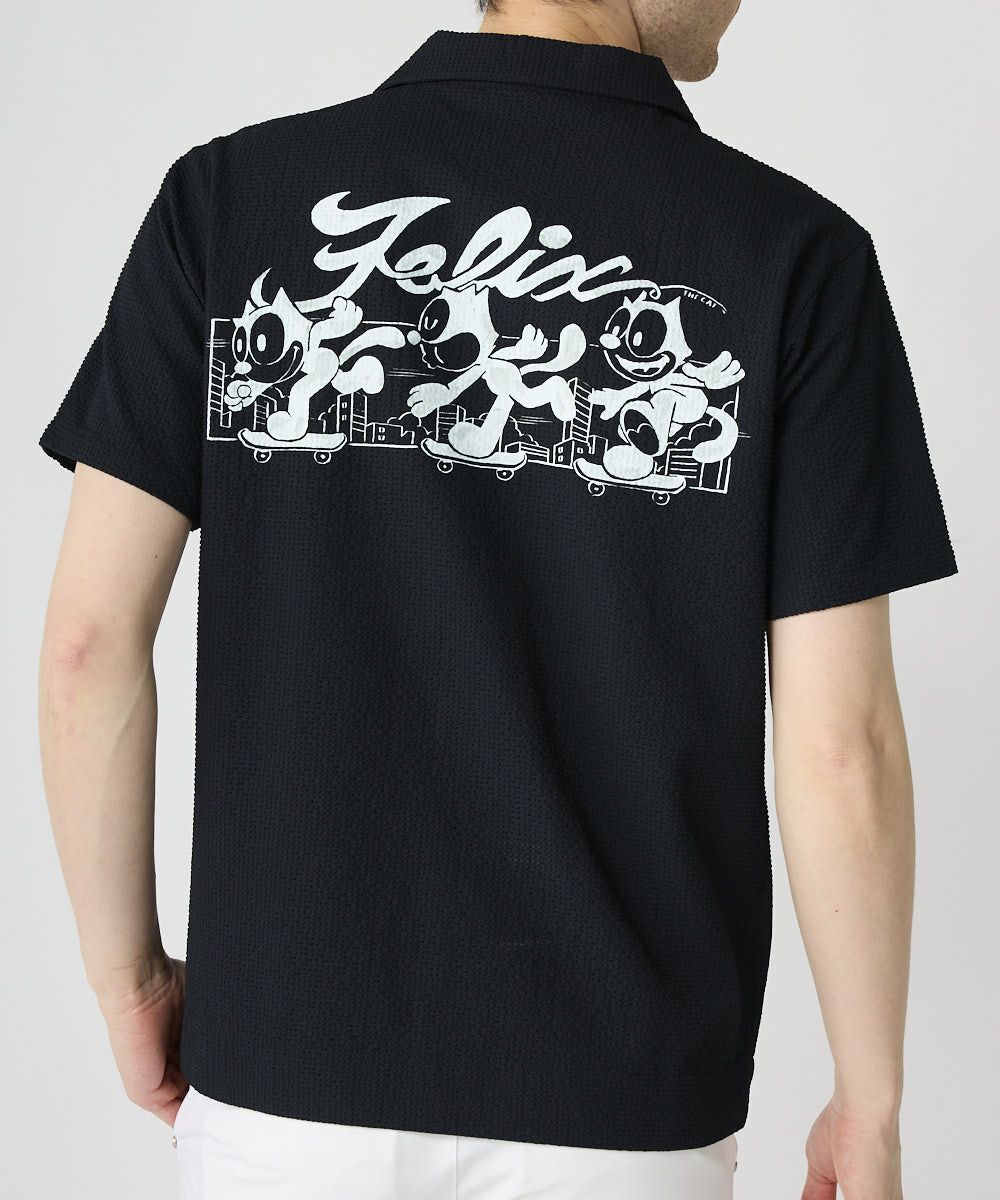 LOUDMOUTH×FELIX メンズ ニットサッカー 開襟シャツ ブラック