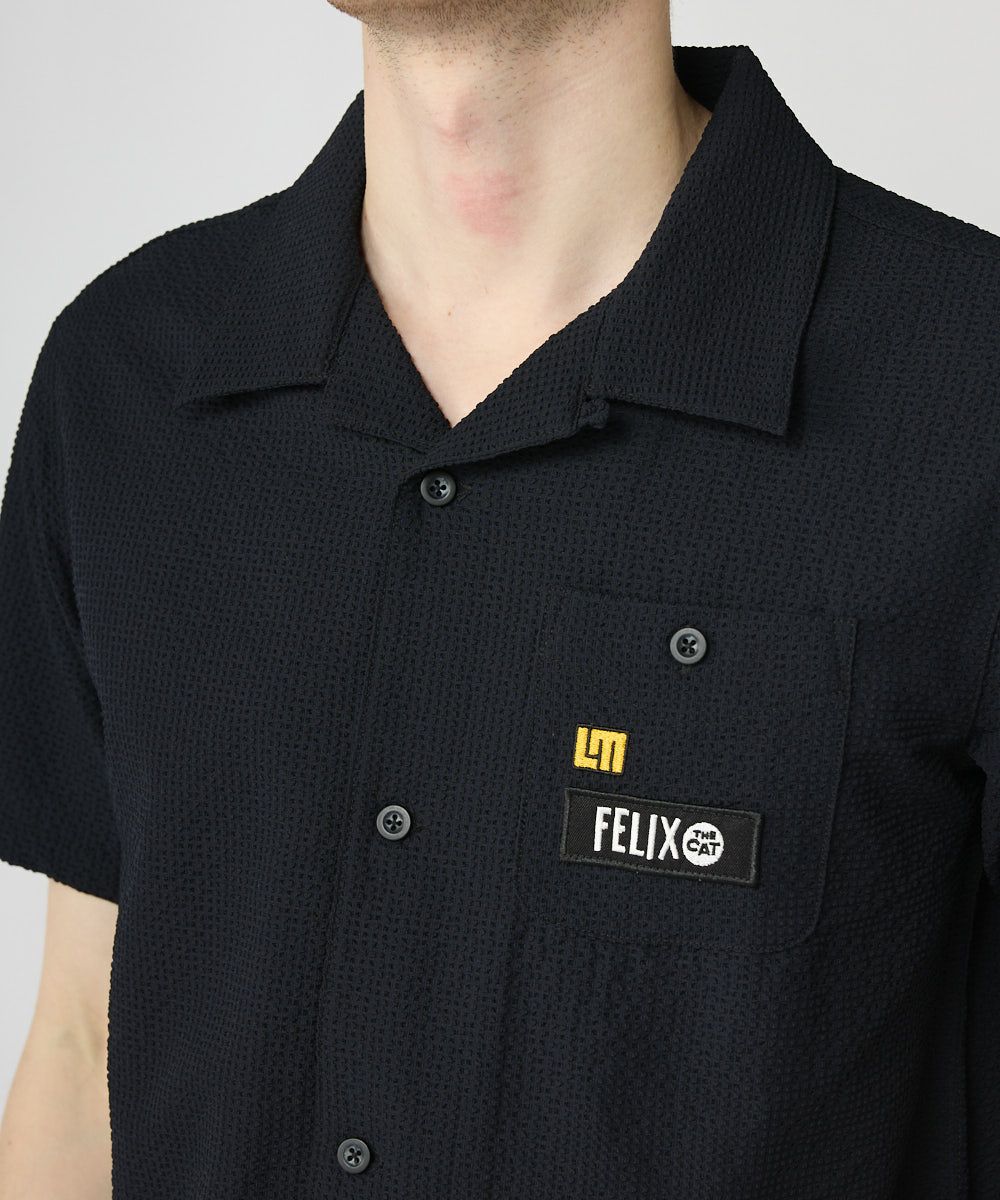 LOUDMOUTH×FELIX メンズ ニットサッカー 開襟シャツ ブラック