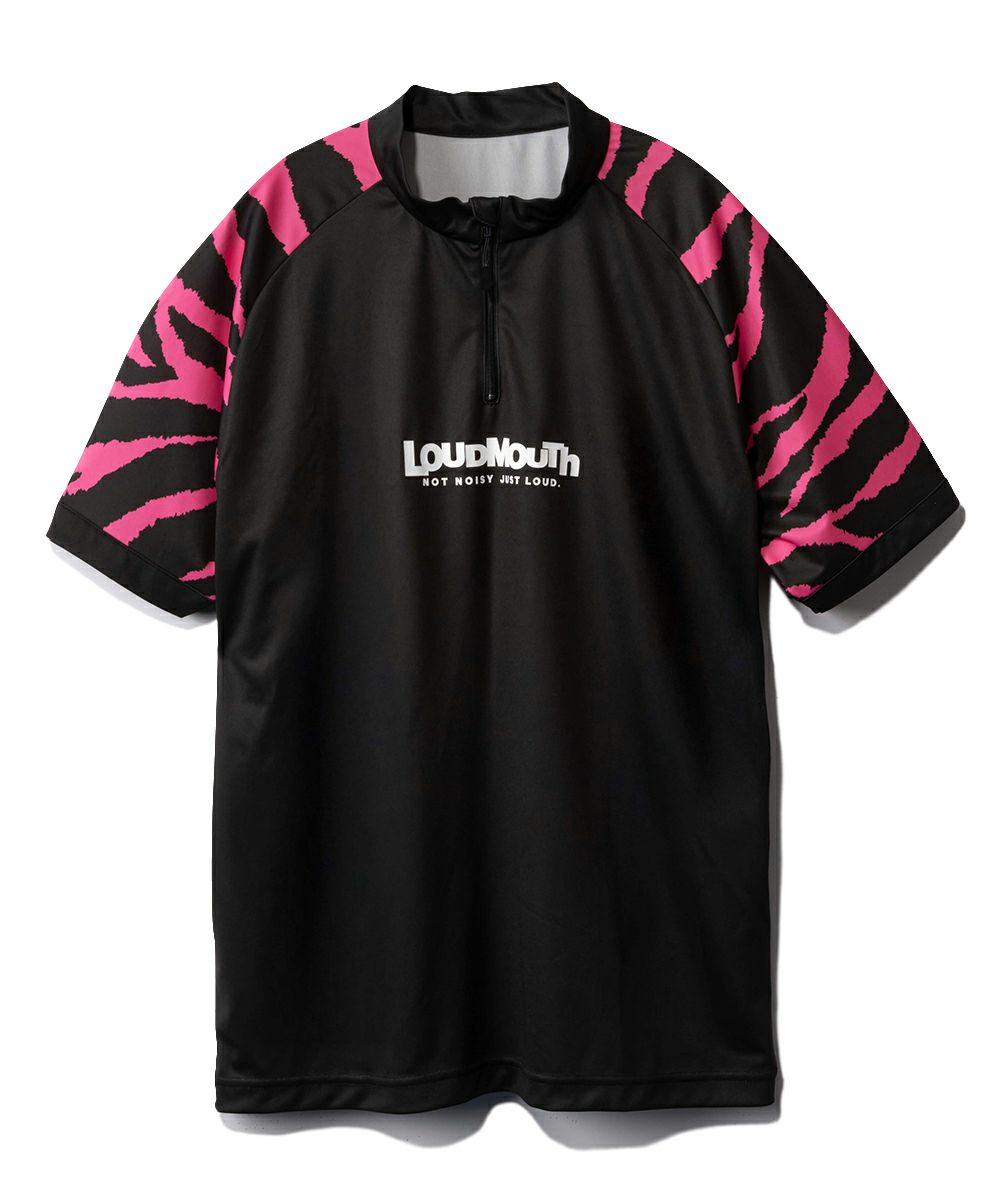 メンズ ECOスムース 復刻柄 切替半袖モックネックシャツ Pink