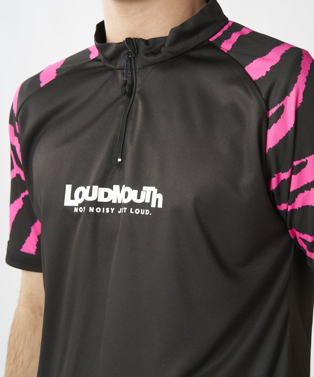 メンズ ECOスムース 復刻柄 切替半袖モックネックシャツ Pink