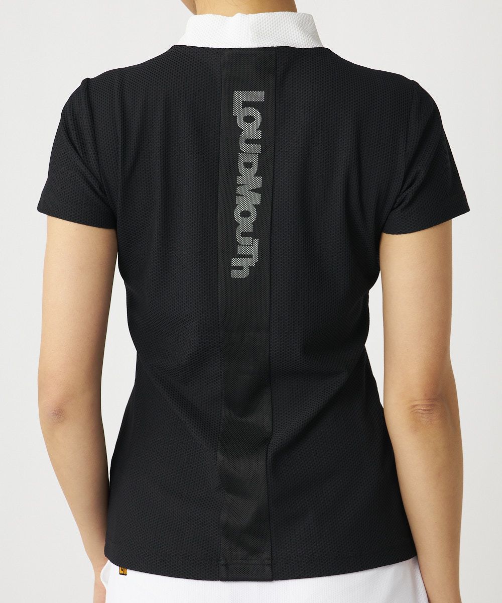 LoudMouth レディース メッシュモックネック半袖シャツ ブラック　3L レディース メッシュトリコット モックネック半袖シャツ