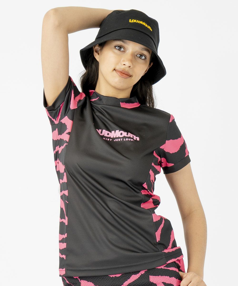 LoudMouth レディース　白モックネックシャツ大きいサイズ3L 未使用品 レディース モックネック半袖シャツ ミスルトゥブラック