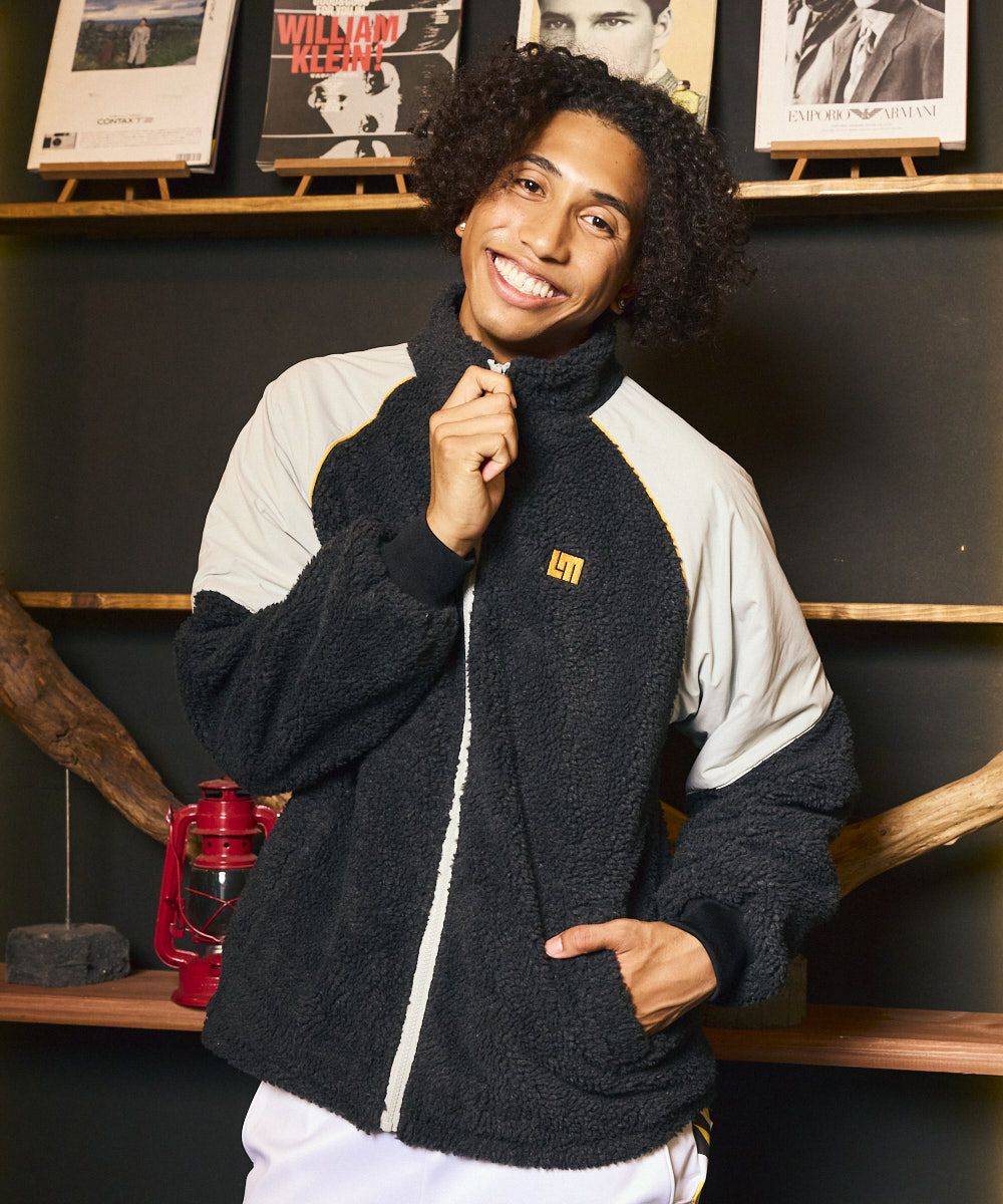 メンズ ボア×タフタ配色ジップブルゾン チャコールグレー | LOUDMOUTH