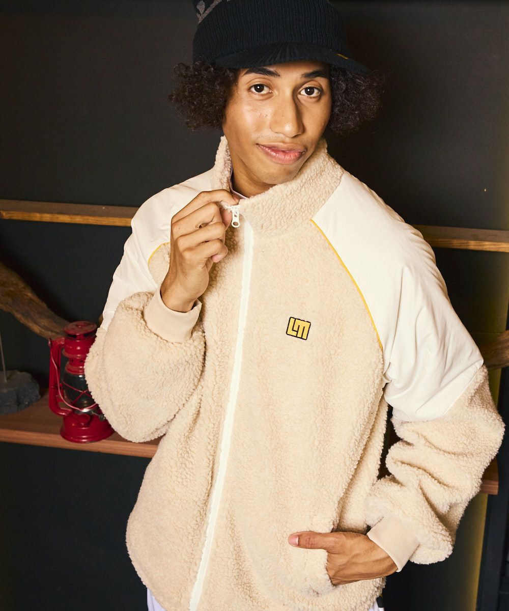 メンズ ボア×タフタ配色ジップブルゾン ベージュ | LOUDMOUTH JAPAN