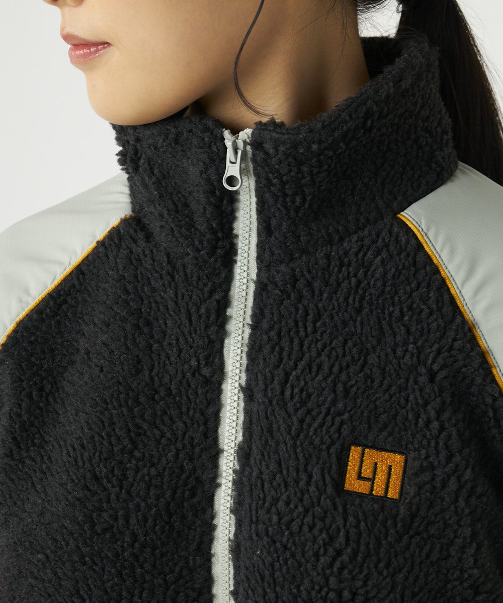 レディース ボア×タフタ配色ジップブルゾン チャコールグレー