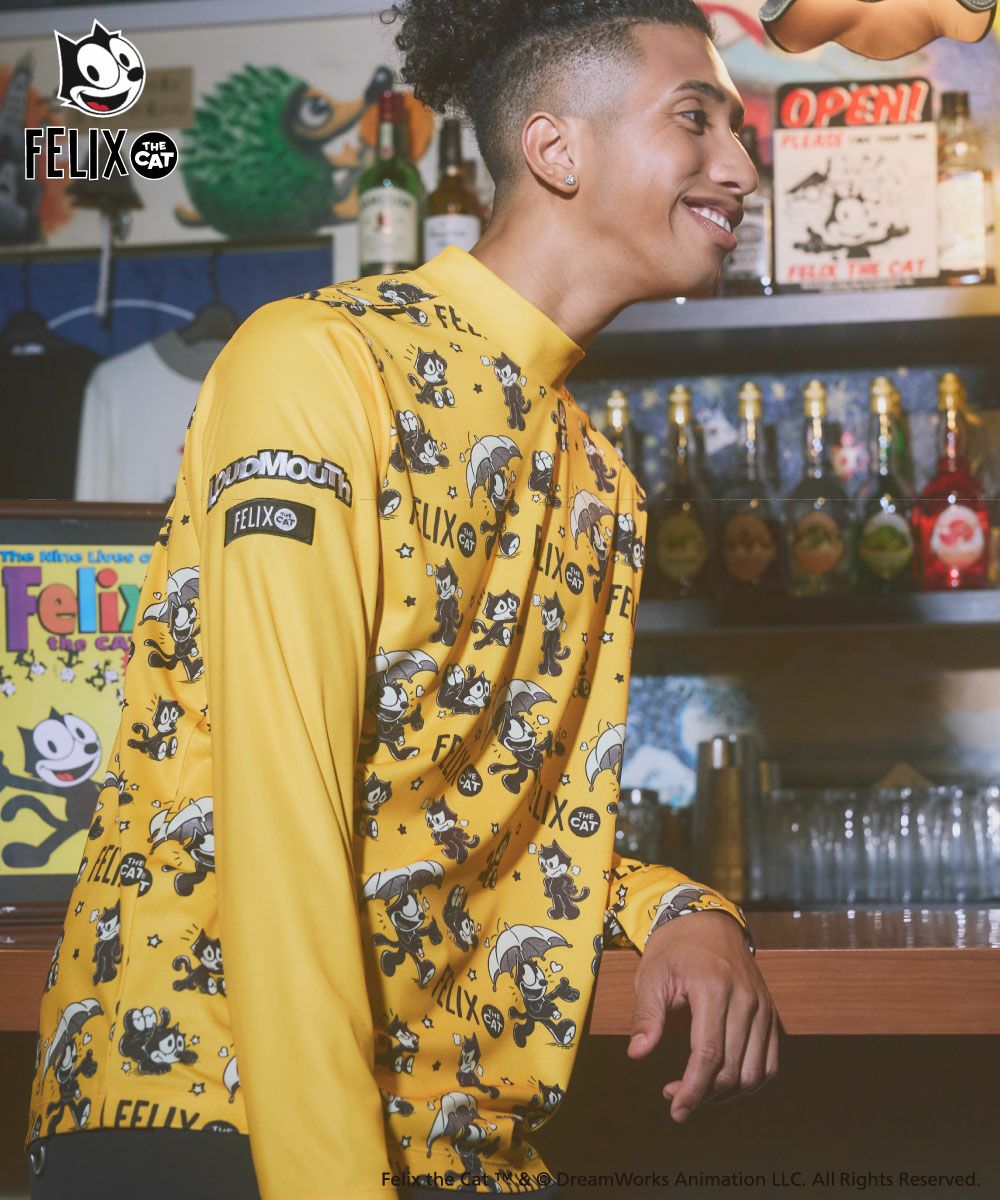 メンズ LOUDMOUTH×FELIX コラボ長袖モックネックシャツ オレンジ