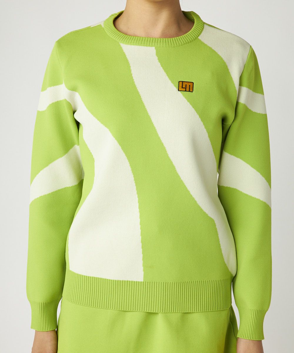 レディース クルーネック軽量ニットセーター ライトグリーン