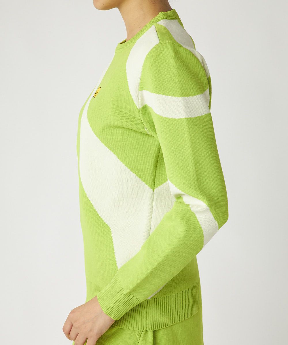 レディース クルーネック軽量ニットセーター ライトグリーン