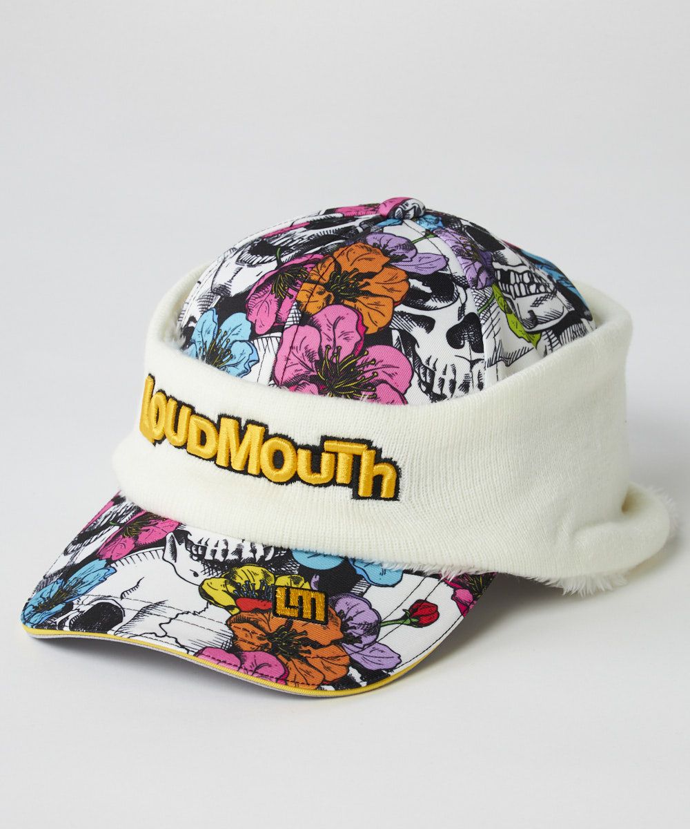 ユニセックス 耳当て付きキャップ Neon Skull Flowers/ネオンスカル